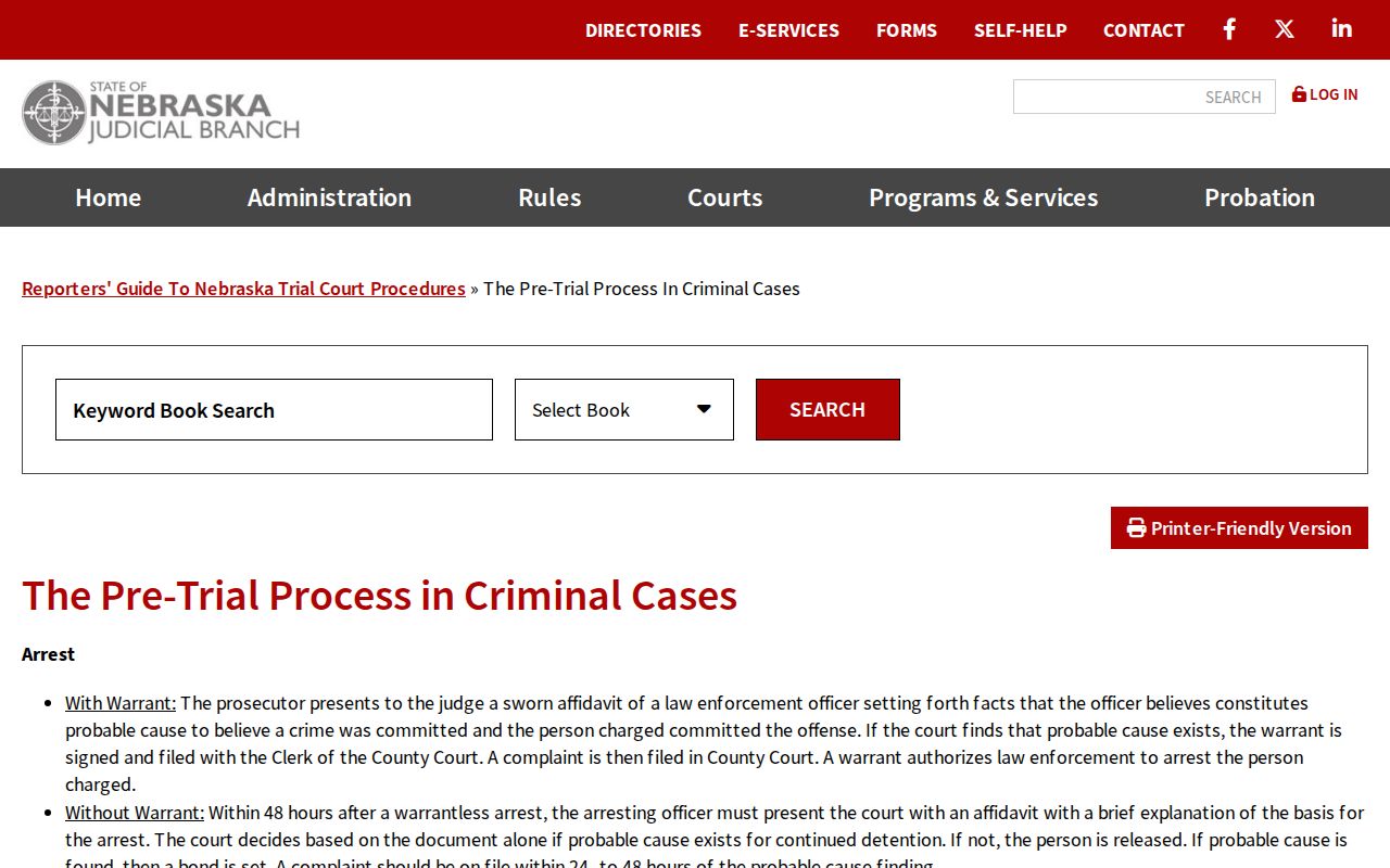 Official Nebraska pretrial process and probable-cause affidavit guidance, Kearney County warrant records