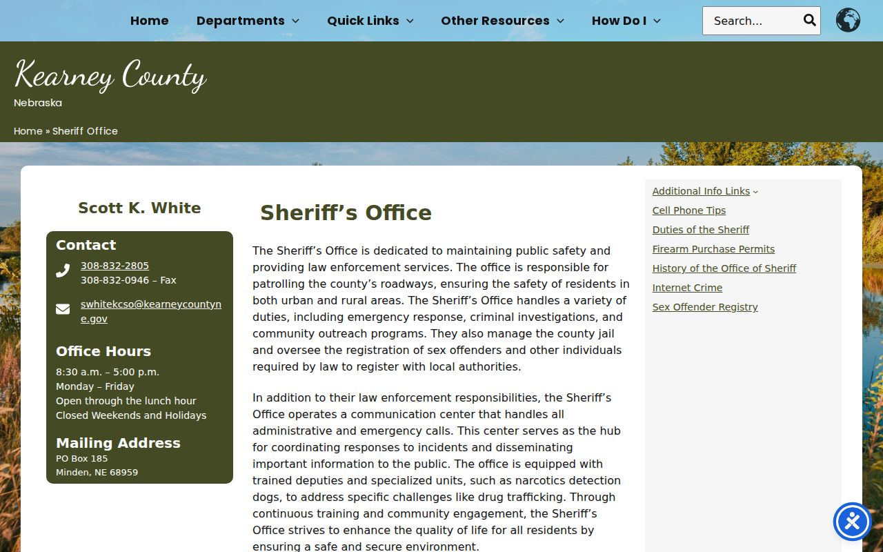 Official Kearney County Sheriff office information page, Kearney County warrant records