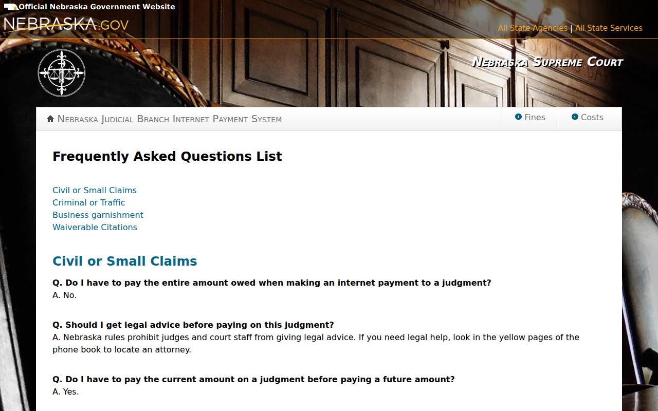 Official Nebraska court payment limitations guidance, Kearney County warrant records