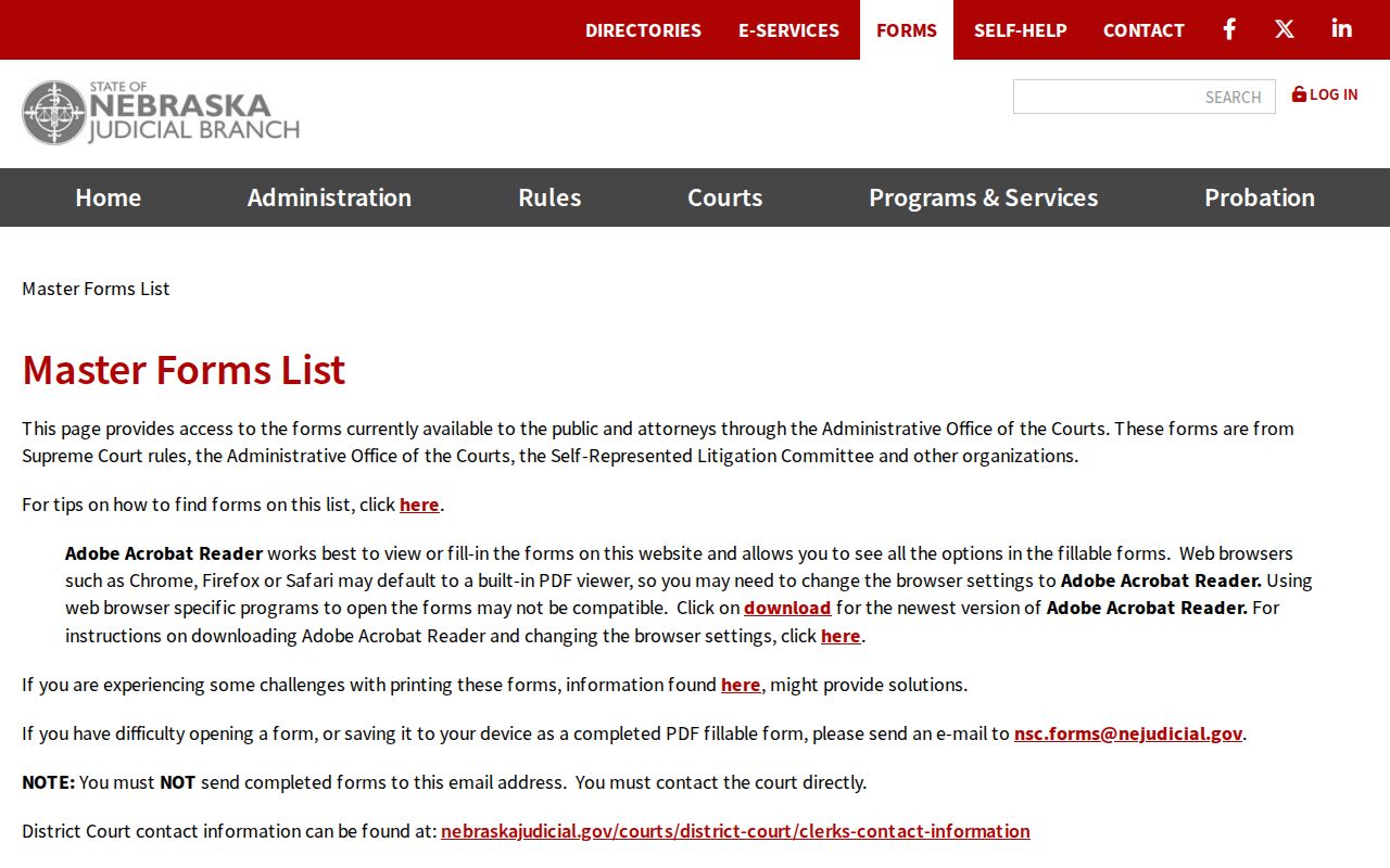 Nebraska Judicial Branch court forms index, Kearney County warrant records