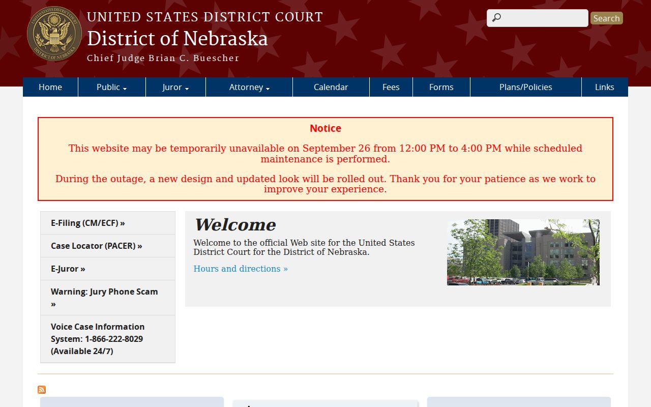 Official United States District Court for the District of Nebraska page, Kearney County warrant records