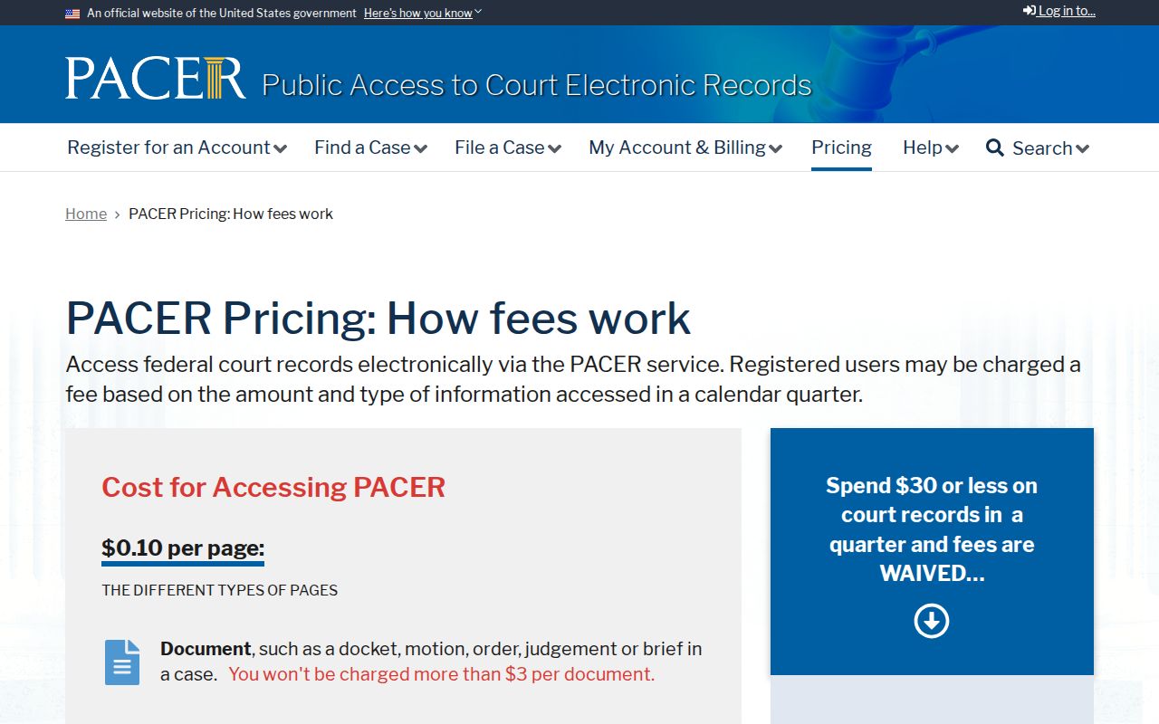 Official PACER pricing and access information, Kearney County warrant records